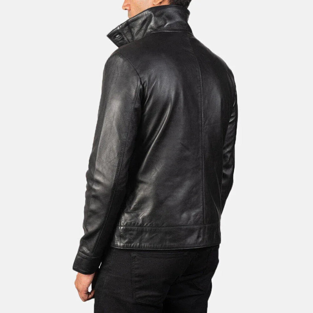 Men's Original Black Leather Utility Jacket - Premium Full-Grain Button-Front Field Jacket