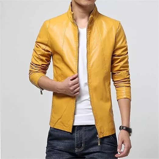 Men's Yellow Leather Racer Jacket - Premium Full-Grain Mustard Café Racer