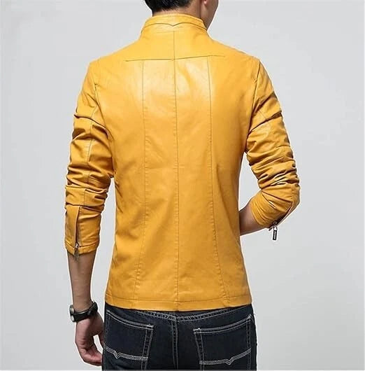 Men's Yellow Leather Racer Jacket - Premium Full-Grain Mustard Café Racer