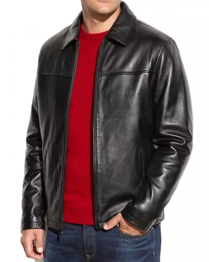 Men's Classic Original Black Leather Jacket - Premium Full-Grain Shirt Collar Jacket