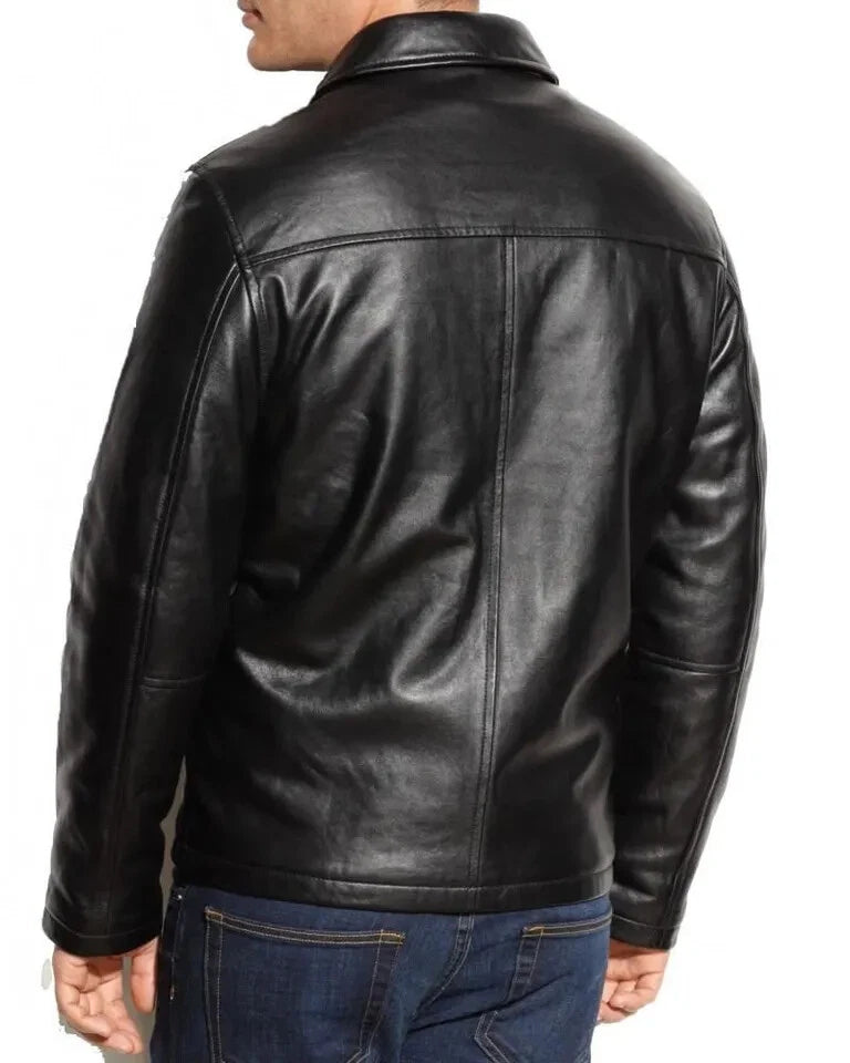 Men's Classic Original Black Leather Jacket - Premium Full-Grain Shirt Collar Jacket