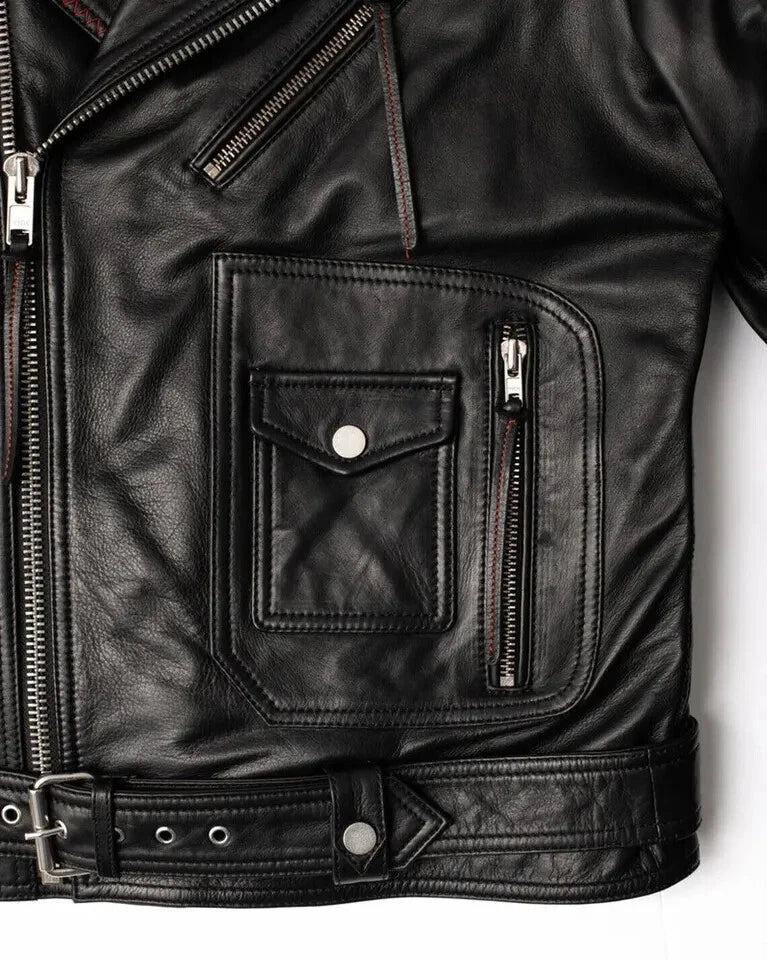 Men's Black Quilted Leather Biker Jacket - Premium Full-Grain Moto Jacket with Diamond Stitching