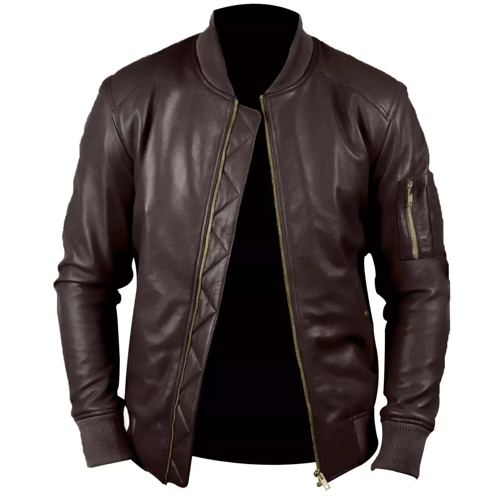 Men's Brown Original Leather Bomber Jacket - Premium Full-Grain MA-1 Flight Jacket
