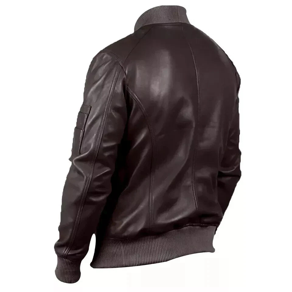 Men's Brown Original Leather Bomber Jacket - Premium Full-Grain MA-1 Flight Jacket