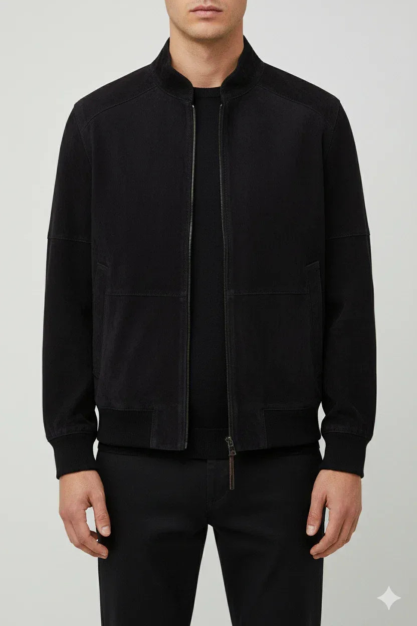 Men's Black Original Suede Bomber Jacket - Premium Full-Grain Leather Jacket