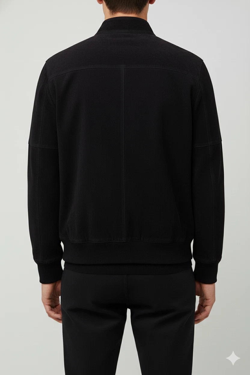 Men's Black Original Suede Bomber Jacket - Premium Full-Grain Leather Jacket