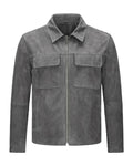 Men's Grey Original Suede Shirt Jacket - Premium Full-Grain Trucker Style Jacket