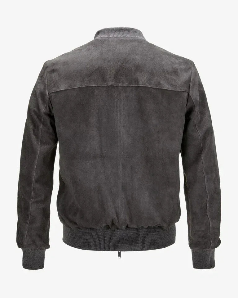 Original Men's Grey Suede Bomber Jacket - Premium Full-Grain MA-1 Style