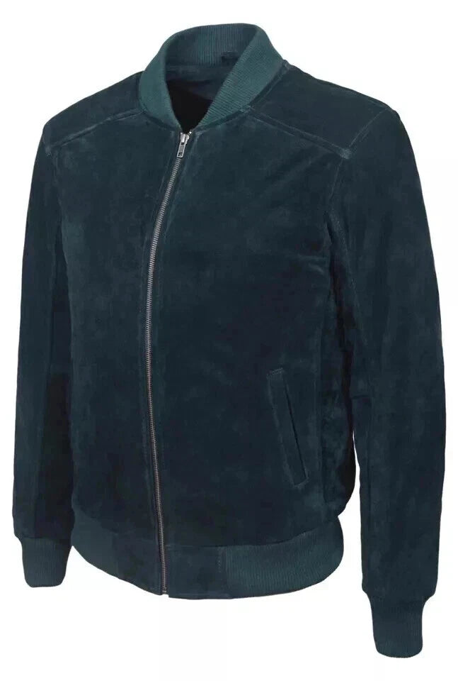 Men's Navy Blue Original Suede Bomber Jacket - Premium Full-Grain MA-1 Flight Jacket
