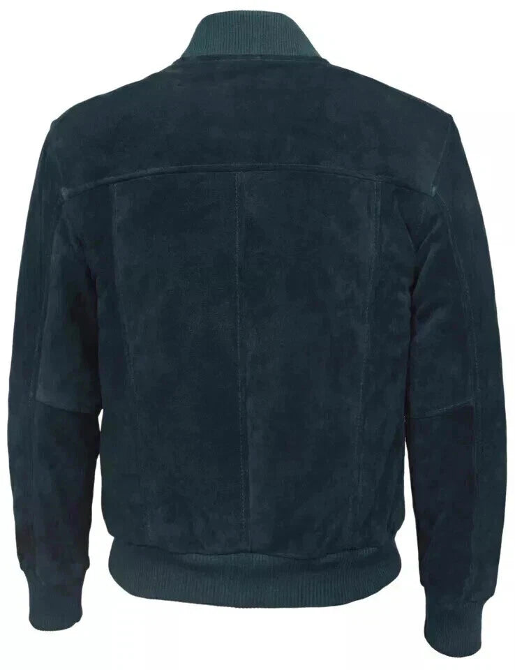 Men's Navy Blue Original Suede Bomber Jacket - Premium Full-Grain MA-1 Flight Jacket