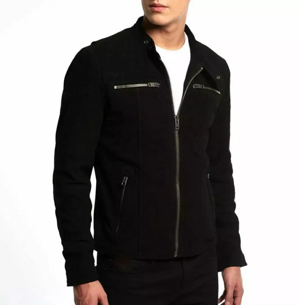 Men's Black Suede Biker Jacket - Premium Full-Grain Leather