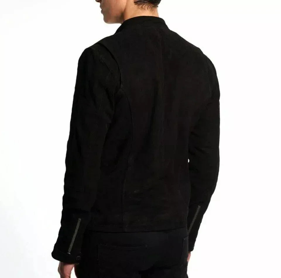 Men's Black Suede Biker Jacket - Premium Full-Grain Leather