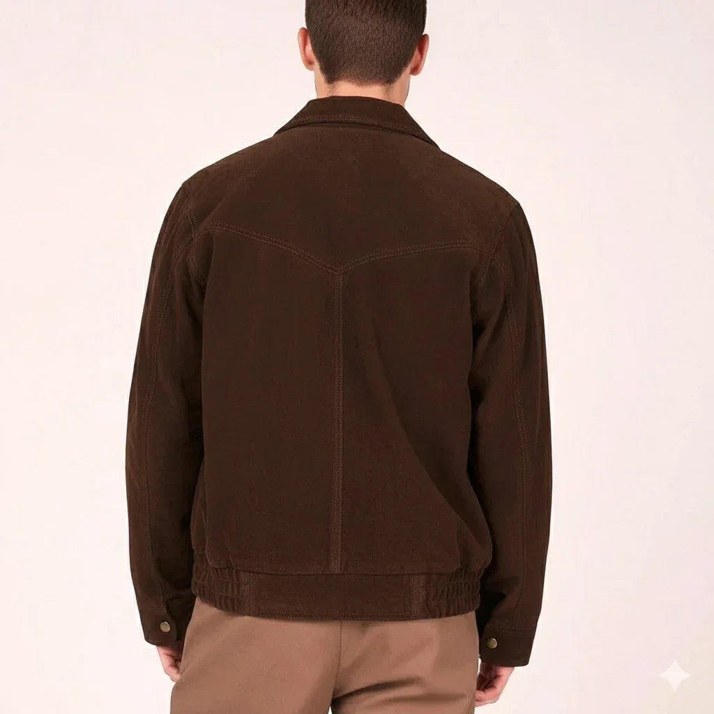 Men's Brown Suede Leather Bomber Jacket - Premium Full-Grain Classic Style