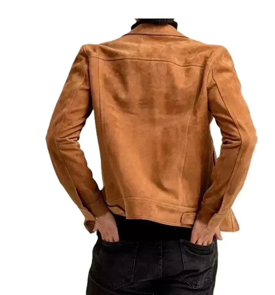 Men's Tan Original Suede Leather Jacket - Premium Full-Grain Utility Style
