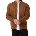 Men's Camel Brown Suede Leather Bomber Jacket - Premium Full-Grain Classic