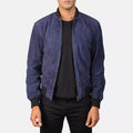 Men's Navy Blue Original Suede Bomber Jacket - Premium Full-Grain Leather