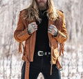 Men's Tan Original Fringe Biker Jacket - Premium Full-Grain Suede Leather