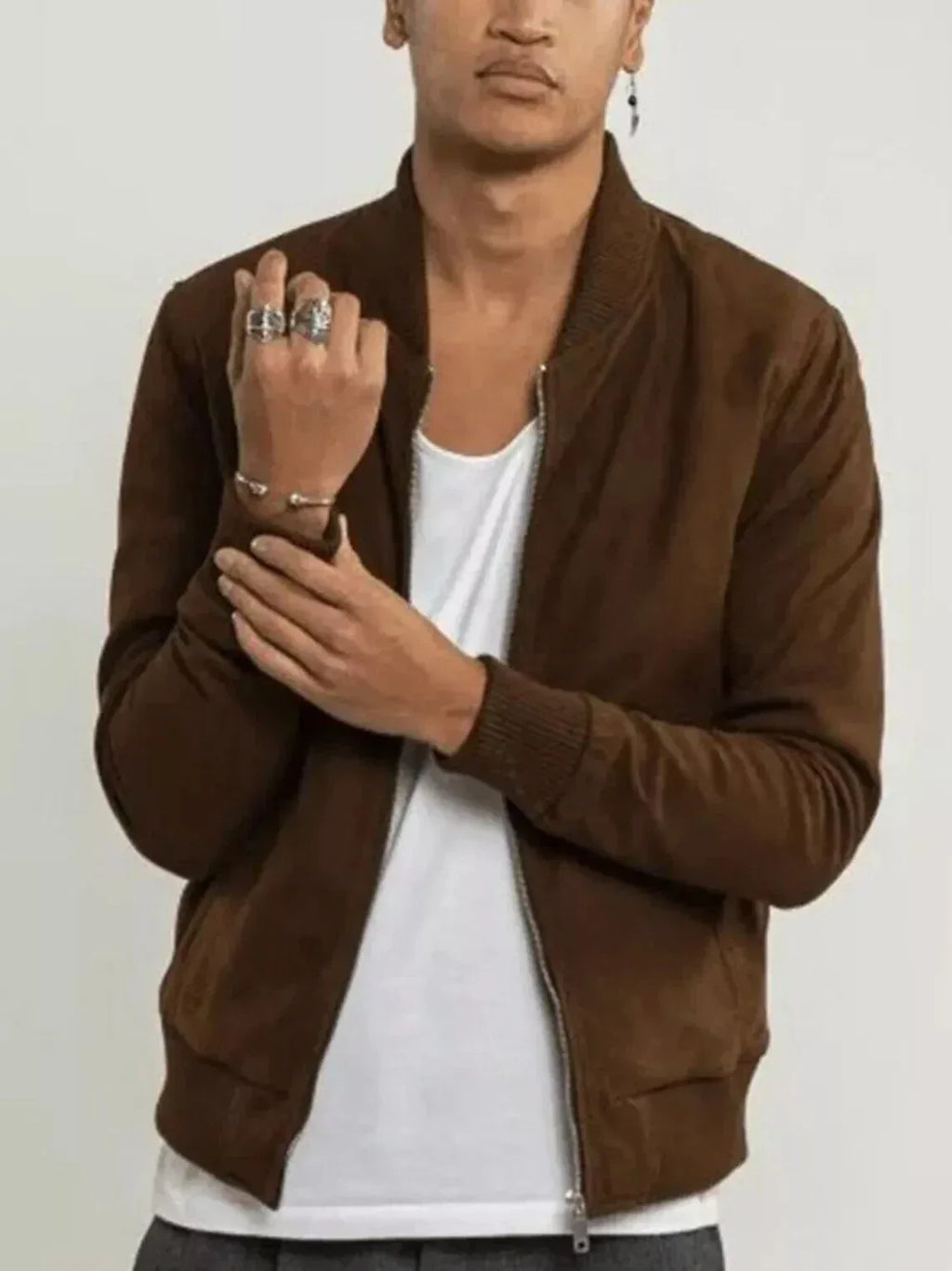 Original Men's Brown Suede Bomber Jacket - Premium Full-Grain Leather