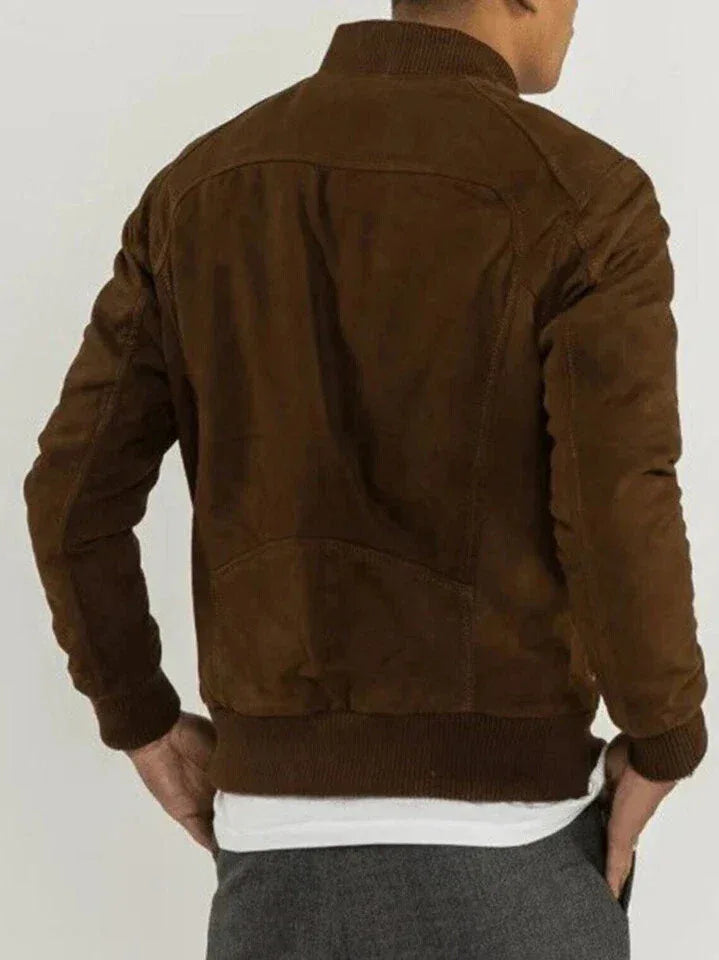 Original Men's Brown Suede Bomber Jacket - Premium Full-Grain Leather
