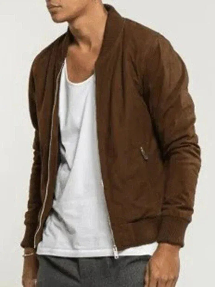 Original Men's Brown Suede Bomber Jacket - Premium Full-Grain Leather