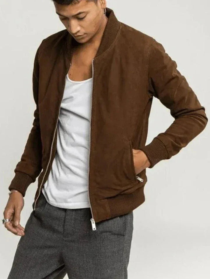 Original Men's Brown Suede Bomber Jacket - Premium Full-Grain Leather