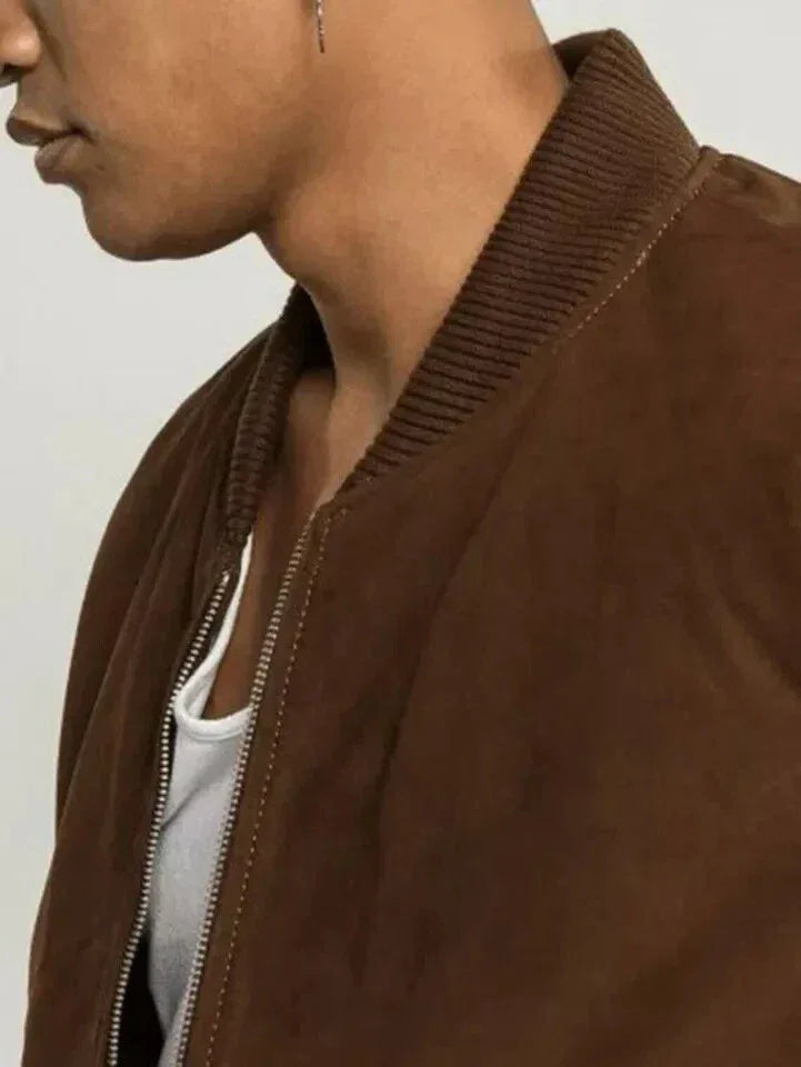Original Men's Brown Suede Bomber Jacket - Premium Full-Grain Leather