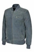 Men's Grey Original Blue Suede Bomber Jacket - Premium Full-Grain Leather
