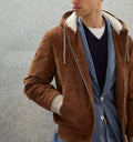 Men's Brown Original Suede Hooded Bomber Jacket - Premium Full-Grain Leather