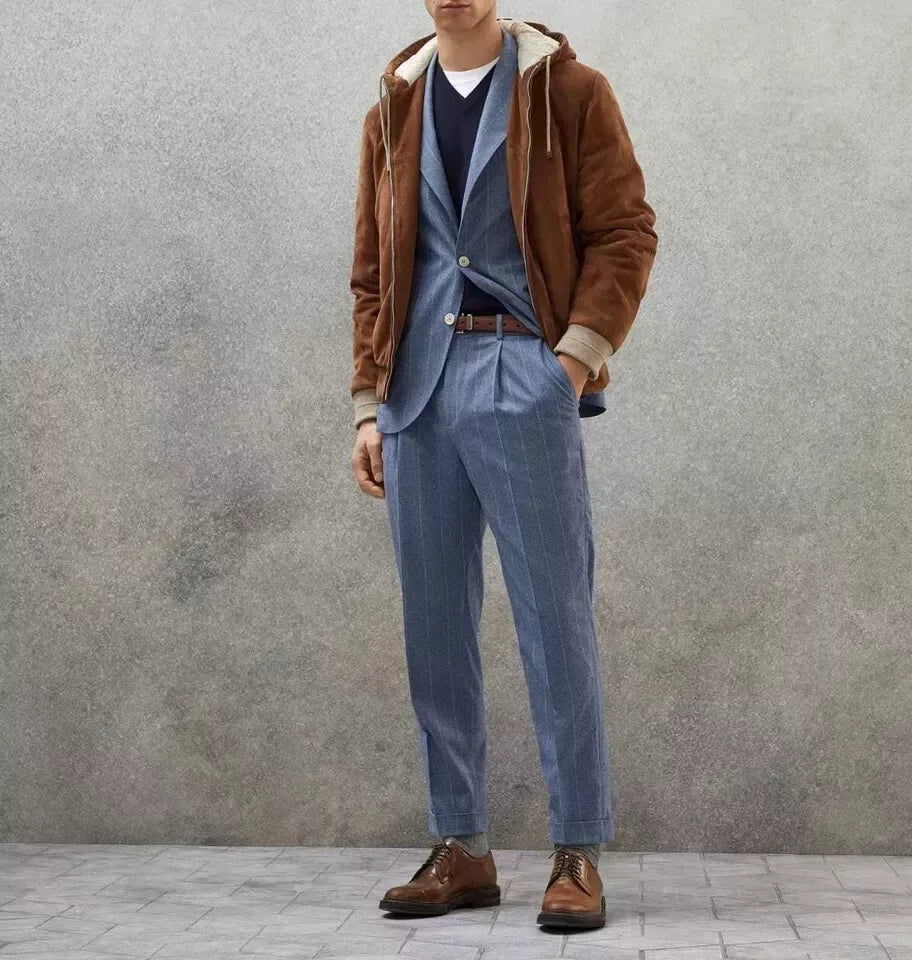 Men's Brown Original Suede Hooded Bomber Jacket - Premium Full-Grain Leather