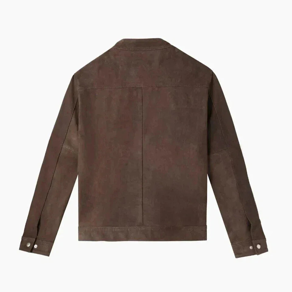 Men's Dark Brown Original Suede Bomber Jacket - Premium Full-Grain Leather