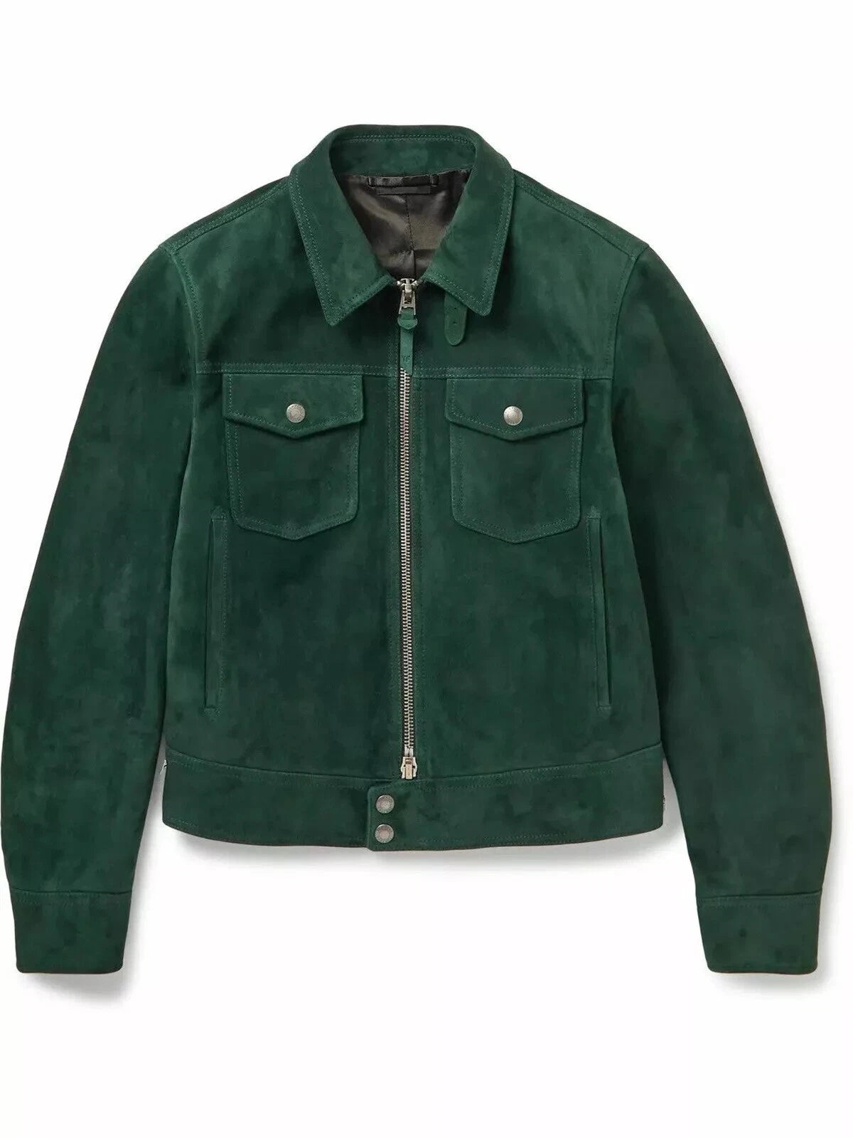 Men Forest Green Suede Bomber Jacket - Handcrafted Full-Grain Leather