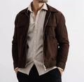Men Dark Brown Suede Trucker Jacket - Handcrafted Full-Grain Leather