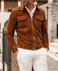 Cognac Brown Original Suede Trucker Jacket - Handcrafted Full-Grain Leather