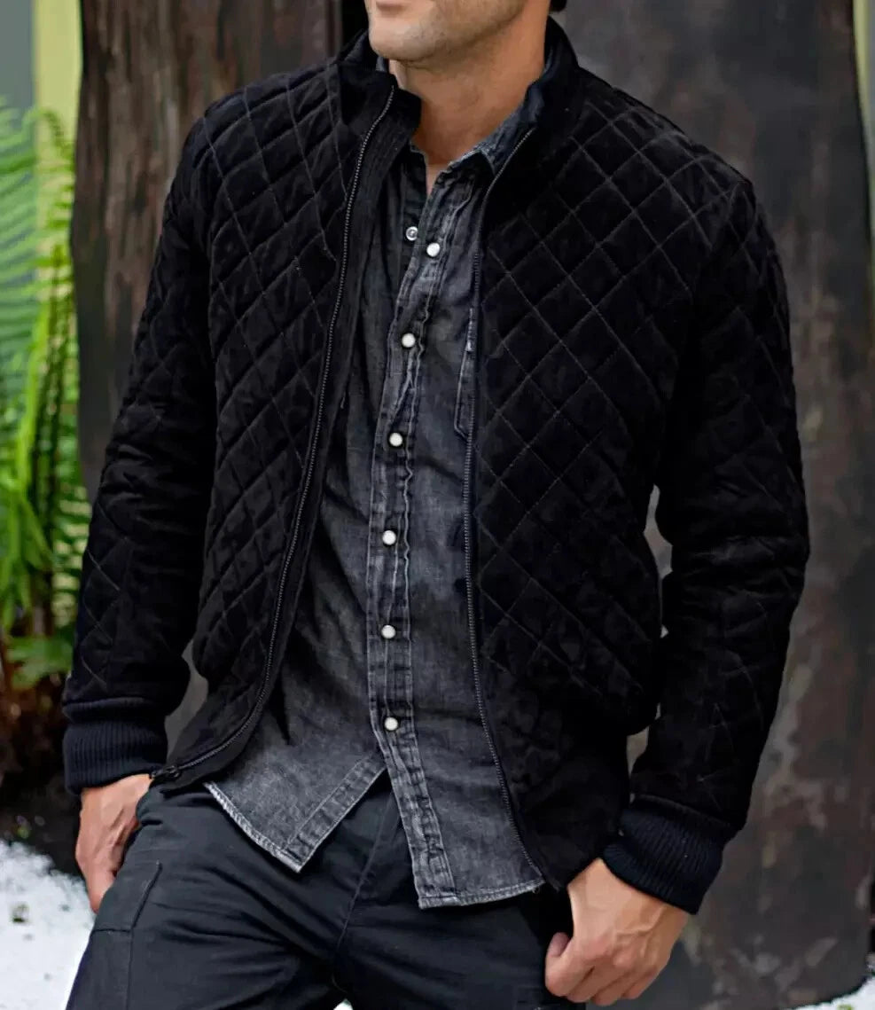 Original Men Black Quilted Suede Bomber Jacket - Handcrafted Full-Grain Leather