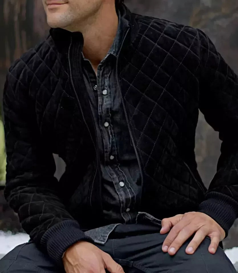 Original Men Black Quilted Suede Bomber Jacket - Handcrafted Full-Grain Leather