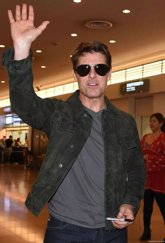 Original Men Olive Green Suede Trucker Jacket - Handcrafted Full-Grain Leather