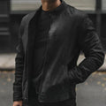 Original Men Black Leather Racer Jacket - Handcrafted Full-Grain Leather Cafe Racer