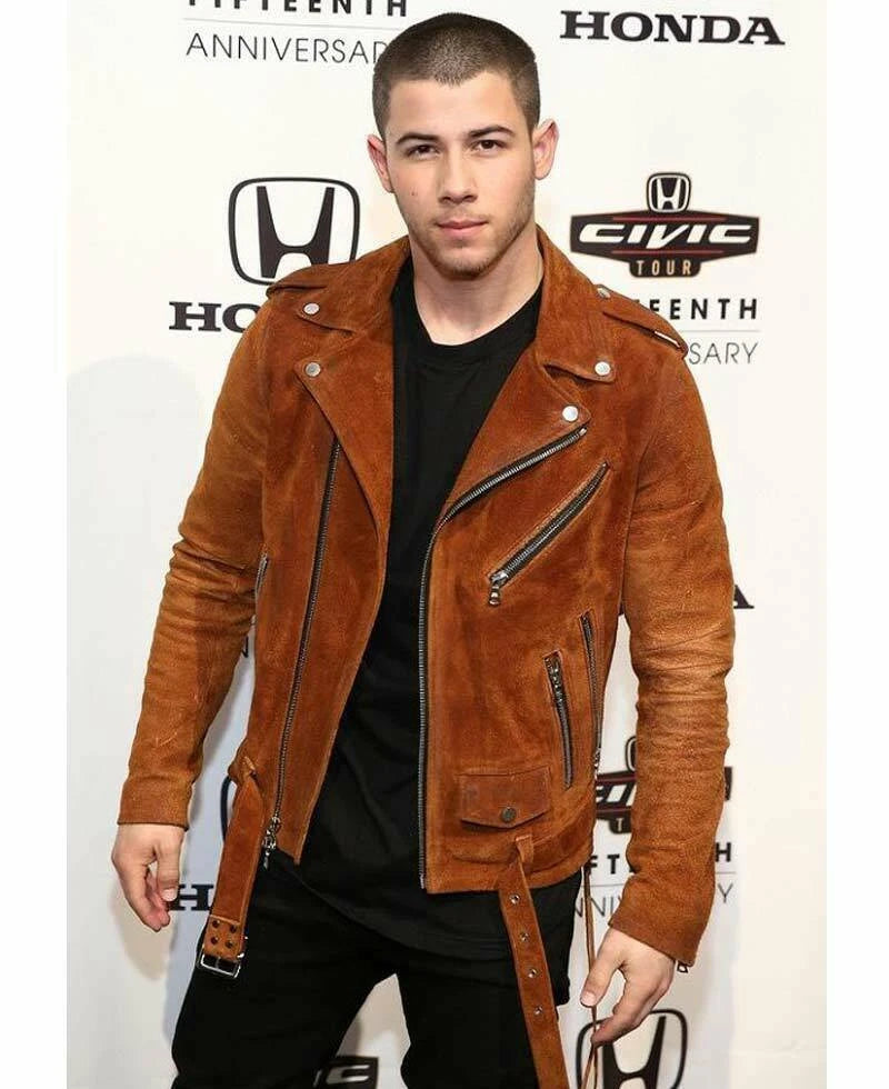 Premium Men Tan Suede Biker Jacket - Handcrafted Full-Grain Original Leather Moto Style