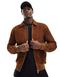 Camel Brown Suede Harrington Jacket - Handcrafted Full-Grain Leather