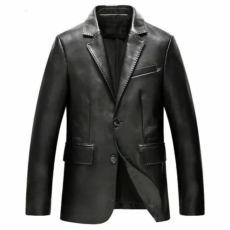 Men's Premium Full-Grain Original Leather Blazer - Handcrafted Black Formal Jacket
