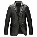 Men's Premium Full-Grain Original Leather Blazer - Handcrafted Black Formal Jacket