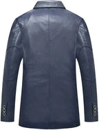 Men's Premium Navy Blue Original Leather Blazer - Handcrafted Full-Grain Formal Jacket