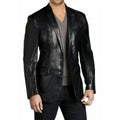 Men's Premium Black Original Leather Blazer - Handcrafted Full-Grain Formal Jacket