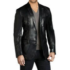 Men's Premium Black Original Leather Blazer - Handcrafted Full-Grain Formal Jacket