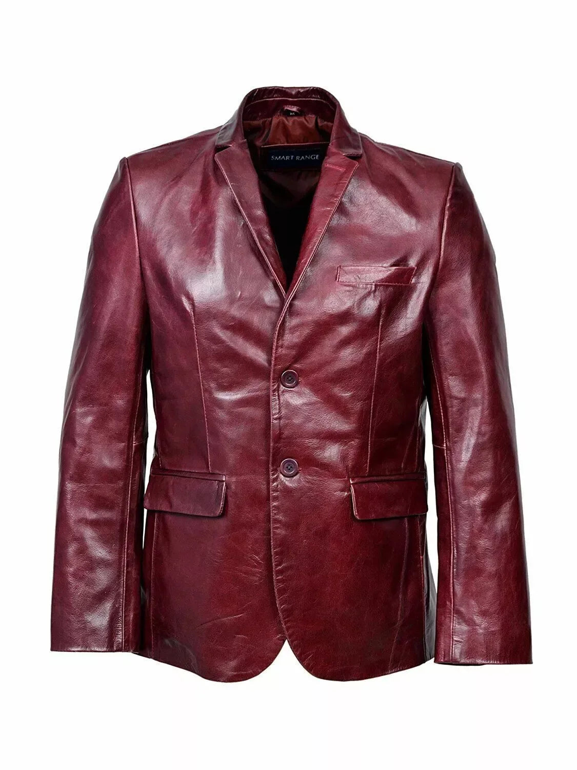 Men's Premium Burgundy Oxblood Original Leather Blazer - Handcrafted Full-Grain Formal Jacket