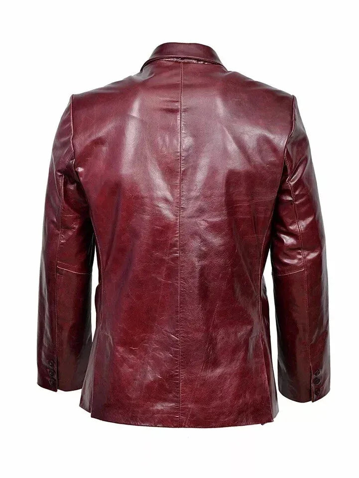 Men's Premium Burgundy Oxblood Original Leather Blazer - Handcrafted Full-Grain Formal Jacket