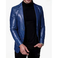 Men's Premium Royal Blue Original Leather Blazer - Handcrafted Full-Grain Formal Jacket