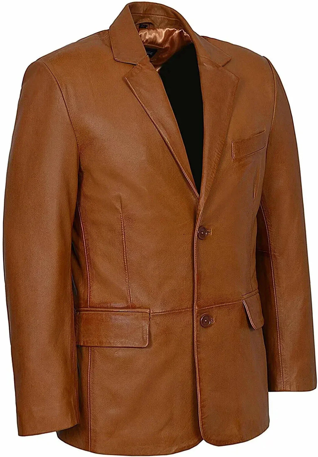 Men's Premium Cognac Tan Brown Leather Blazer - Handcrafted Full-Grain Formal Jacket