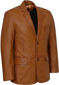 Men's Premium Cognac Tan Brown Leather Blazer - Handcrafted Full-Grain Formal Jacket