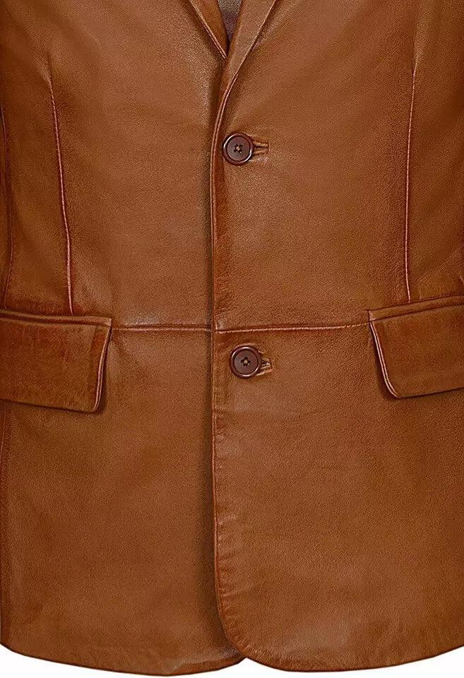 Men's Premium Cognac Tan Brown Leather Blazer - Handcrafted Full-Grain Formal Jacket